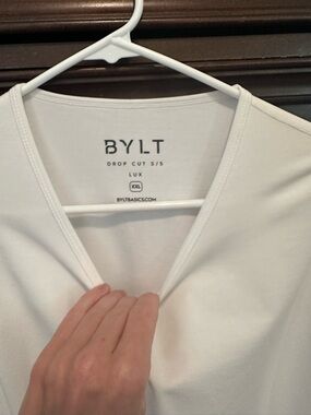 BYLT Basics White Drop Cut Short Sleeve Tee